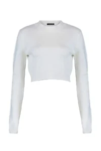 TRENDYOLMİLLA Ecru Crop Soft textured Knitwear Sweater - Image 7