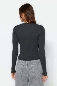 TRENDYOLMİLLA Anthracite Double breasted Ruffle Detailed Knitwear Sweater - Image 5
