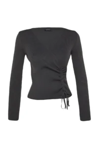 TRENDYOLMİLLA Anthracite Double breasted Ruffle Detailed Knitwear Sweater - Image 6