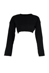 TRENDYOLMİLLA Black Super Crop Basic Knitwear Sweater - Image 7