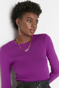 TRENDYOLMİLLA Purple Basic Crew Neck Knitwear Sweater