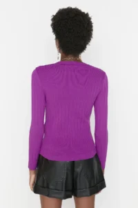 TRENDYOLMİLLA Purple Basic Crew Neck Knitwear Sweater - Image 3