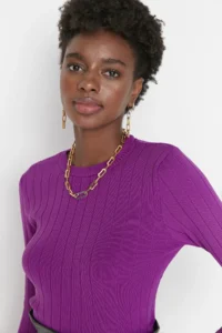 TRENDYOLMİLLA Purple Basic Crew Neck Knitwear Sweater - Image 5
