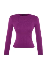 TRENDYOLMİLLA Purple Basic Crew Neck Knitwear Sweater - Image 8
