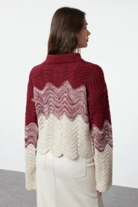 TRENDYOLMİLLA Purple Crop Jewelry buttoned Color Blocked Knitwear Sweater - Image 5