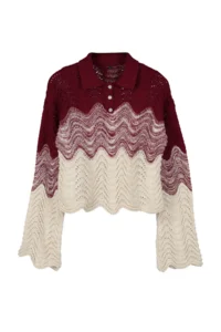 TRENDYOLMİLLA Purple Crop Jewelry buttoned Color Blocked Knitwear Sweater - Image 6