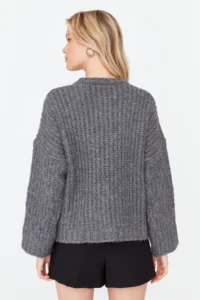 TRENDYOLMİLLA Anthracite Soft textured Wide Pattern Knitwear Sweater - Image 6