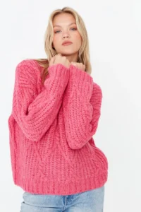 TRENDYOLMİLLA Fuchsia Soft textured Wide Pattern Knitwear Sweater