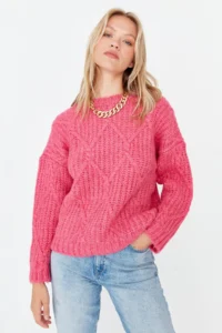 TRENDYOLMİLLA Fuchsia Soft textured Wide Pattern Knitwear Sweater - Image 2