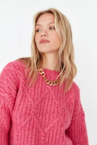 TRENDYOLMİLLA Fuchsia Soft textured Wide Pattern Knitwear Sweater - Image 3