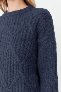 TRENDYOLMİLLA Indigo Wide Pattern Soft textured Knitwear Sweater - Image 4