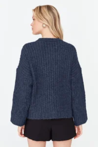 TRENDYOLMİLLA Indigo Wide Pattern Soft textured Knitwear Sweater - Image 5