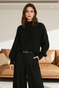 TRENDYOLMİLLA Black Wide Pattern Basic Knitwear Sweater
