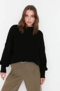 TRENDYOLMİLLA Black Wide Pattern Basic Knitwear Sweater - Image 7