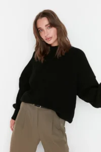 TRENDYOLMİLLA Black Wide Pattern Basic Knitwear Sweater - Image 8