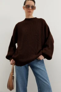 TRENDYOLMİLLA Brown Wide Pattern Basic Knitwear Sweater