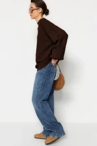 TRENDYOLMİLLA Brown Wide Pattern Basic Knitwear Sweater - Image 3