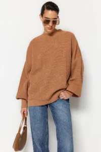 TRENDYOLMİLLA Mink Wide Pattern Basic Knitwear Sweater - Image 2