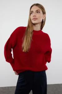 TRENDYOLMİLLA Red Wide Pattern Basic Knitwear Sweater