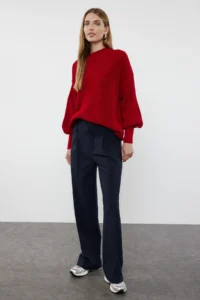 TRENDYOLMİLLA Red Wide Pattern Basic Knitwear Sweater - Image 2