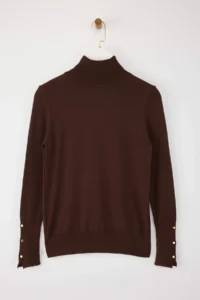 TRENDYOLMİLLA Brown Mercerized Look Premium Thread / Special Thread Basic Knitwear Sweater - Image 6