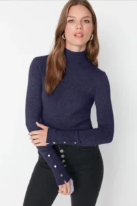 TRENDYOLMİLLA NAVY BLUE Mercerized Look Premium Thread / Special Thread Basic Knitwear Sweater
