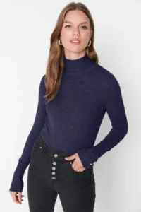 TRENDYOLMİLLA NAVY BLUE Mercerized Look Premium Thread / Special Thread Basic Knitwear Sweater - Image 2