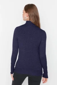 TRENDYOLMİLLA NAVY BLUE Mercerized Look Premium Thread / Special Thread Basic Knitwear Sweater - Image 5