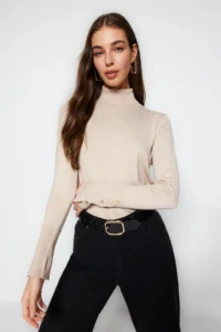 TRENDYOLMİLLA Stone Mercerized Look Premium Thread / Special Thread Basic Knitwear Sweater