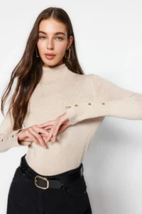 TRENDYOLMİLLA Stone Mercerized Look Premium Thread / Special Thread Basic Knitwear Sweater - Image 2
