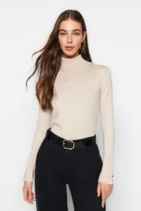 TRENDYOLMİLLA Stone Mercerized Look Premium Thread / Special Thread Basic Knitwear Sweater - Image 4