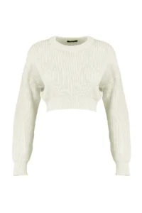TRENDYOLMİLLA Ecru Super Crop Basic Knitwear Sweater - Image 6