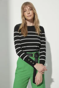 TRENDYOLMİLLA Black Mercerized Look Premium Thread / Special Thread Striped Knitwear Sweater - Image 3