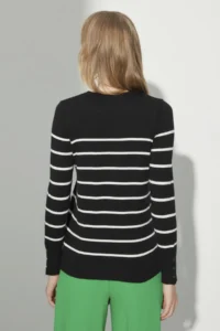 TRENDYOLMİLLA Black Mercerized Look Premium Thread / Special Thread Striped Knitwear Sweater - Image 5