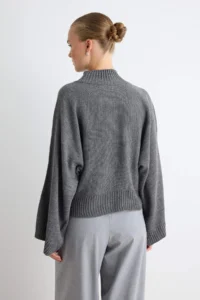 TRENDYOLMİLLA Anthracite Wide Pattern Spanish Arm Knitwear Sweater - Image 4
