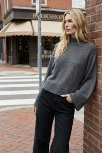 TRENDYOLMİLLA Anthracite Wide Pattern Spanish Arm Knitwear Sweater - Image 5