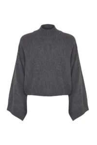 TRENDYOLMİLLA Anthracite Wide Pattern Spanish Arm Knitwear Sweater - Image 9
