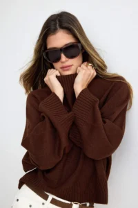 TRENDYOLMİLLA Brown Wide Pattern Spanish Arm Knitwear Sweater