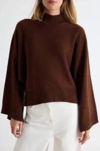 TRENDYOLMİLLA Brown Wide Pattern Spanish Arm Knitwear Sweater - Image 4