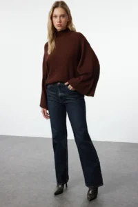 TRENDYOLMİLLA Brown Wide Pattern Spanish Arm Knitwear Sweater - Image 8