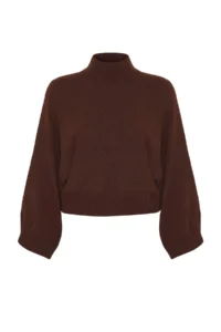 TRENDYOLMİLLA Brown Wide Pattern Spanish Arm Knitwear Sweater - Image 9
