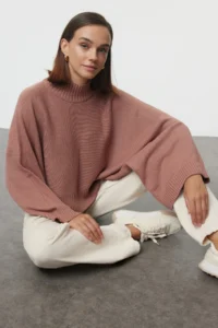 TRENDYOLMİLLA Dusty ROSE Wide Pattern Spanish Arm Knitwear Sweater - Image 2