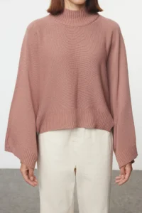 TRENDYOLMİLLA Dusty ROSE Wide Pattern Spanish Arm Knitwear Sweater - Image 4
