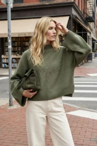 TRENDYOLMİLLA Green Wide Pattern Spanish Arm Knitwear Sweater - Image 2