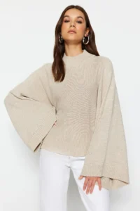 TRENDYOLMİLLA Stone Wide Pattern Spanish Arm Knitwear Sweater - Image 5