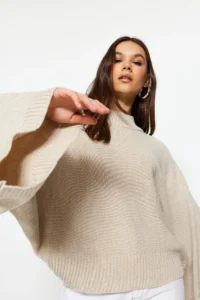 TRENDYOLMİLLA Stone Wide Pattern Spanish Arm Knitwear Sweater - Image 6
