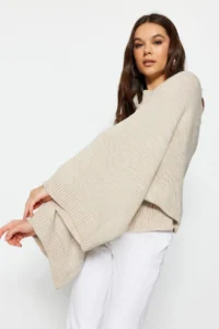TRENDYOLMİLLA Stone Wide Pattern Spanish Arm Knitwear Sweater - Image 7