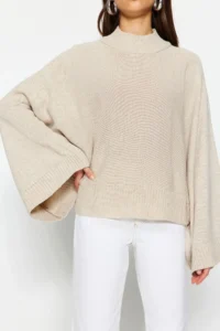 TRENDYOLMİLLA Stone Wide Pattern Spanish Arm Knitwear Sweater - Image 8