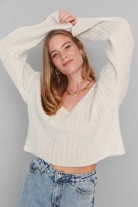 TRENDYOLMİLLA Stone Mercerized Look Woolly Wide Pattern Basic Knitwear Sweater - Image 2