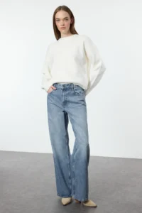 TRENDYOLMİLLA Ecru*001 Wide Pattern textured Knitwear Sweater - Image 2